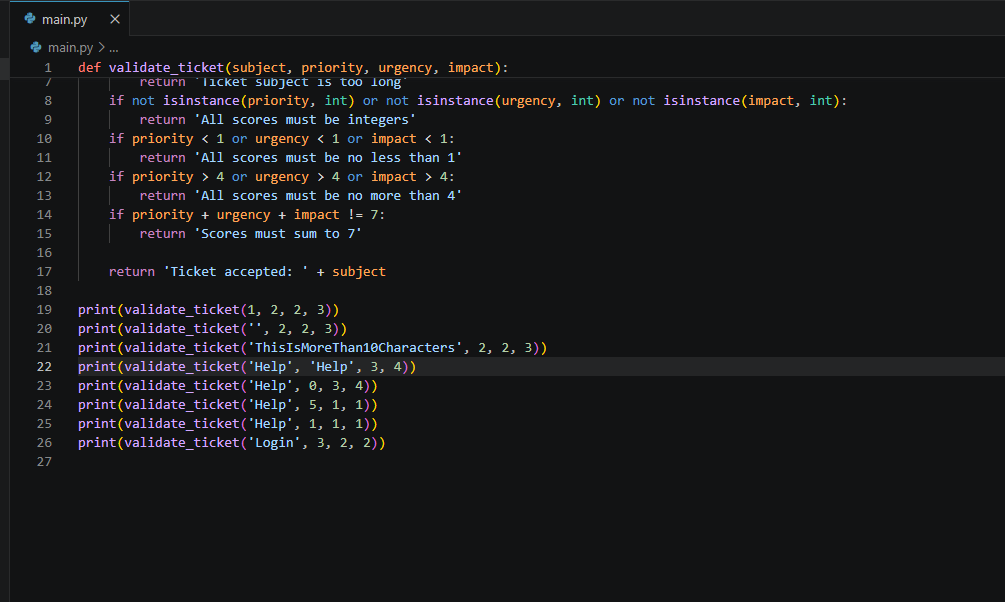 VS Code showing the Support Ticket Agent code